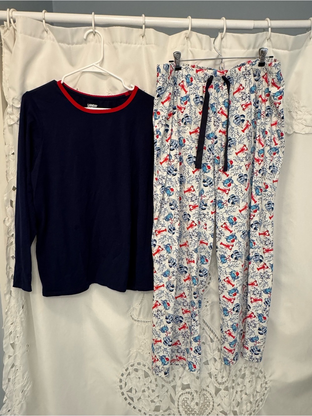 Lands' End cotton PJs with Lobster print bottoms